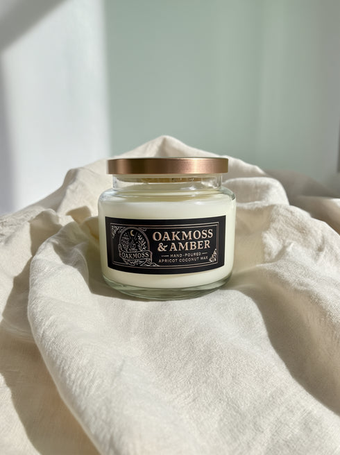 Dark Academia Library Candle - Oakmoss & Amber Scent, 12oz Apricot Coconut Wax